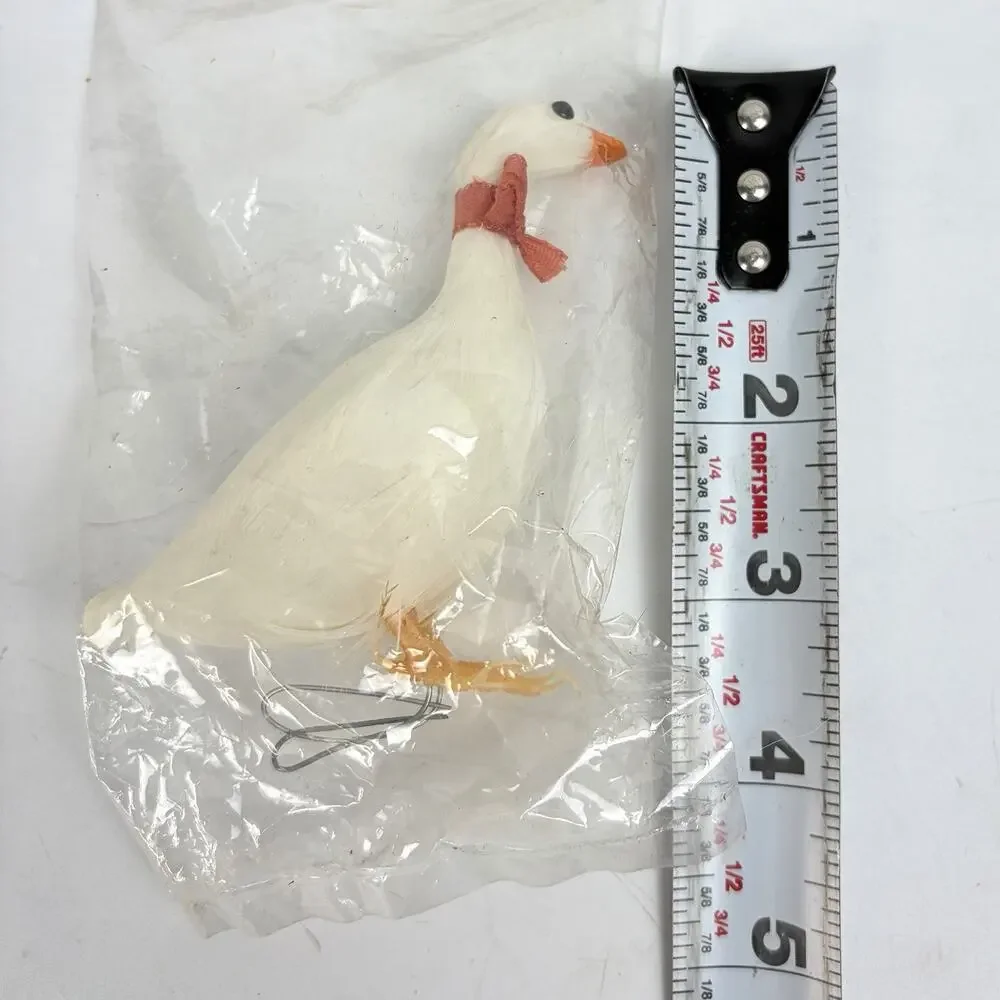 Vintage Feathered Bird White Goose Christmas Tree Ornament Wired Feet NEW
